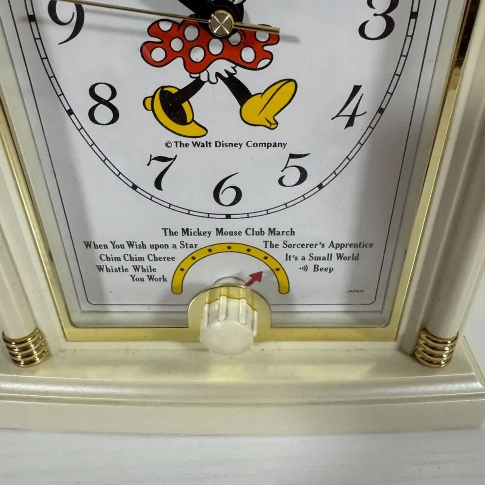 Vintage Seiko Quartz Disney Minnie Mouse Musical Alarm Clock Mantel White